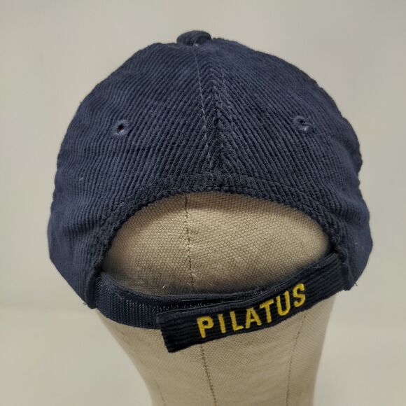 Pilatus Men's Strapback Hat Blue Corduroy Adjustable Embroidered Dragon Logo - Picture 7 of 10